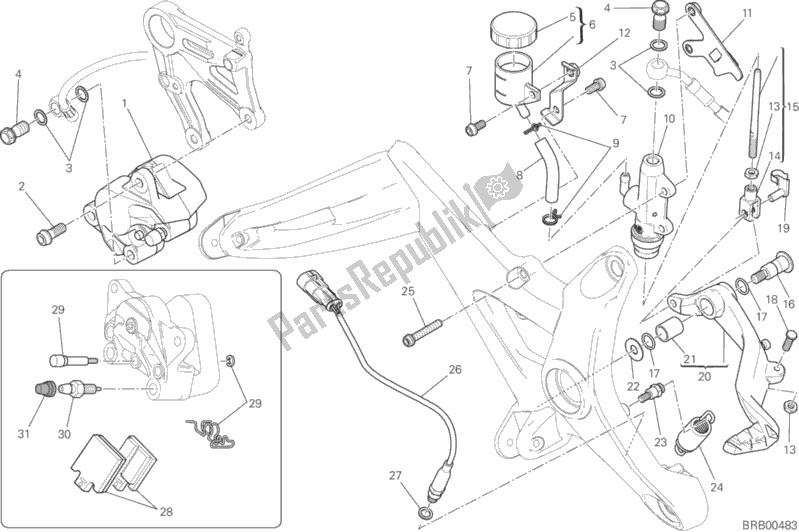 All parts for the Rear Brake System of the Ducati Monster 821 Brasil 2016